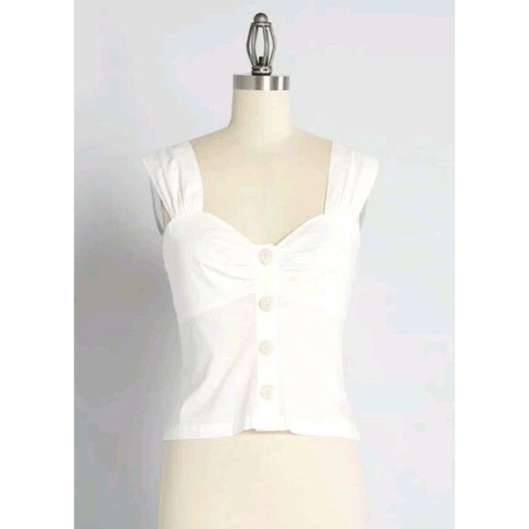 ModCloth Serene Serenade Tank Top White Button Front Smocked Back Size 16W - Picture 1 of 11